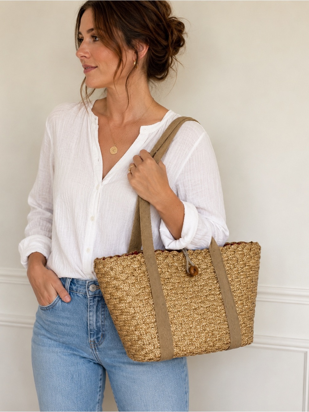 Vintage Joseph Magnin Straw Market Tote